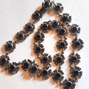 #28 Native American hallmarked sterling silver 925 marcasite & black onyx